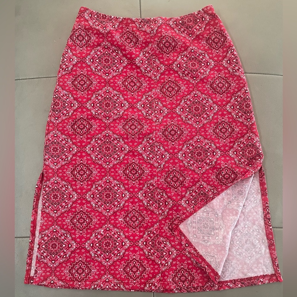 Bandana print red paisley skirt, SMALL
